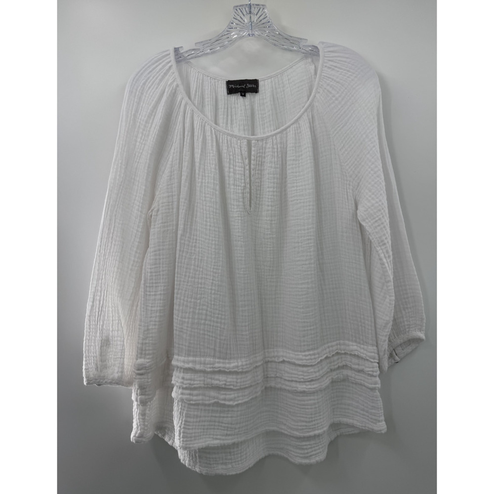 Michael Stars Classic Everyday Boho White Cotton Gauze Tunic Blouse Size Medium